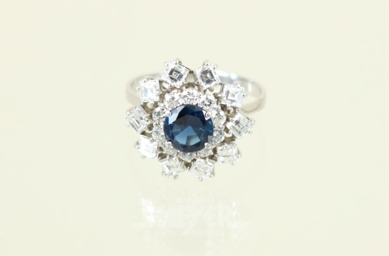 Damenring, 585er WG, mit 1 kl. Safir