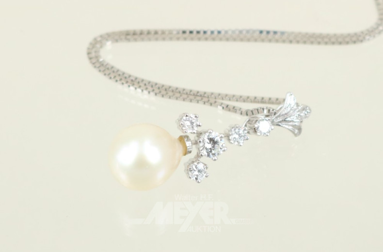 dünne Kette, 585er WG, mit 1 Zuchtperle