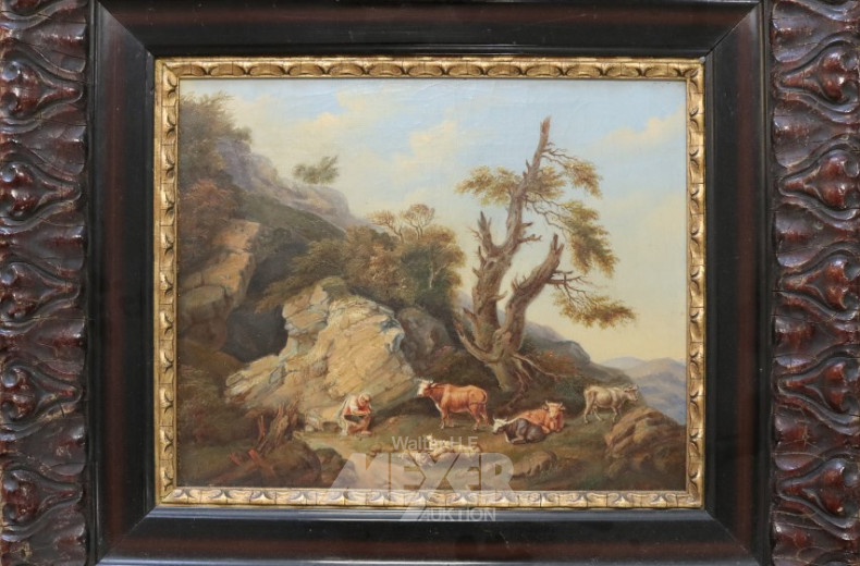 Gemälde ''Bei der Rast mit Kühen u.