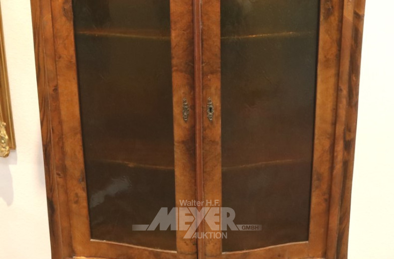 Vitrine, 19 Jh., Nußbaum/Wurzelholz