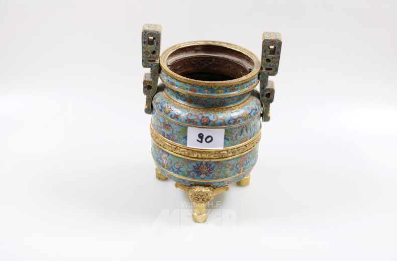Henkelgefäß, China, Cloisonné, 19 Jh.,