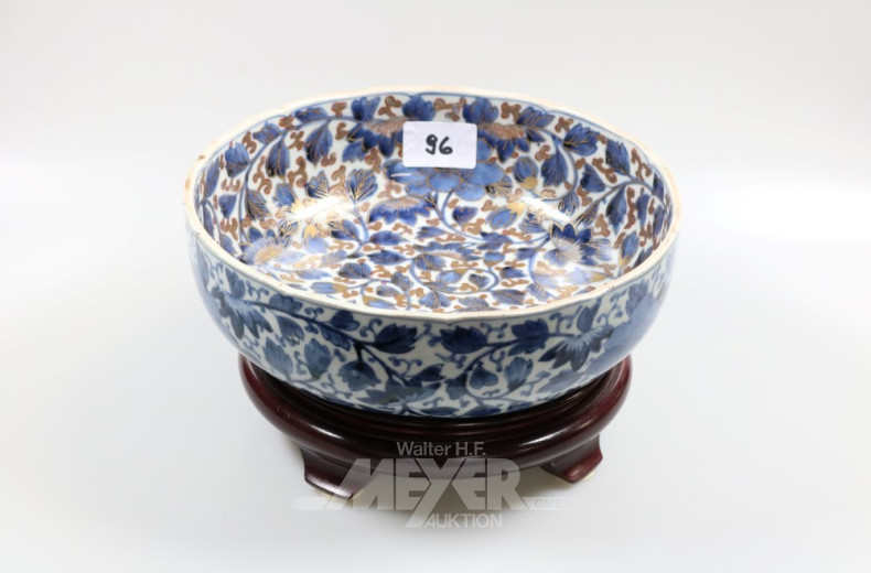 Steingutschale, blaues Blumendekor,