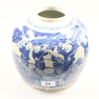 China-Keramik-Ingwertopf, blaues Dekor,