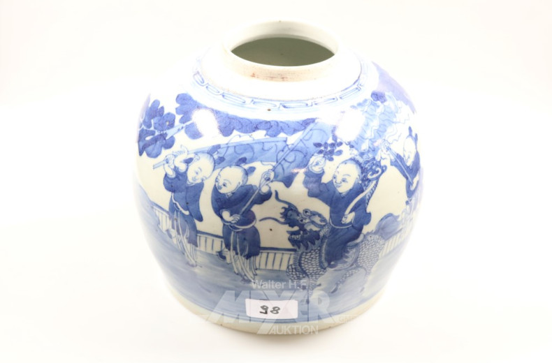 China-Keramik-Ingwertopf, blaues Dekor,