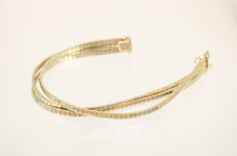 Armband, 585er GG, 3-reihig, ca. 31 g.