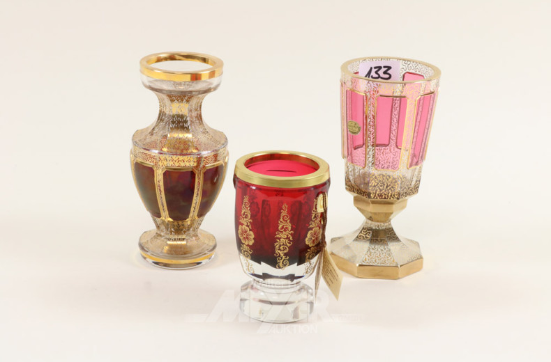 3 versch. Kristall-Glasvase, Böhmen