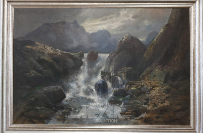 gr. Gemälde ''Wasserfall mit Mühle''