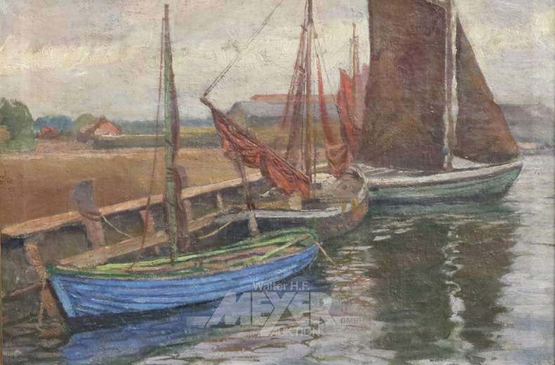 Gemälde ''Fischerboote im Hafen''