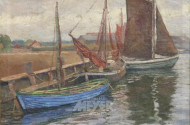 Gemälde ''Fischerboote im Hafen''