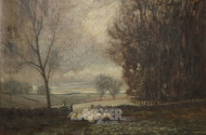 Gemälde ''Landschaft mit Schafsherde''