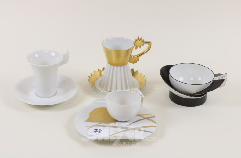 4 versch. Künstlertassen, ROSENTHAHL,