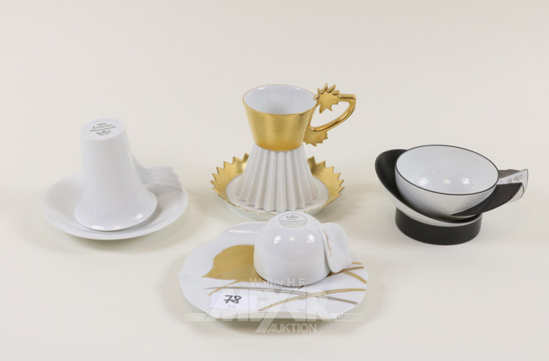 4 versch. Künstlertassen, ROSENTHAHL,