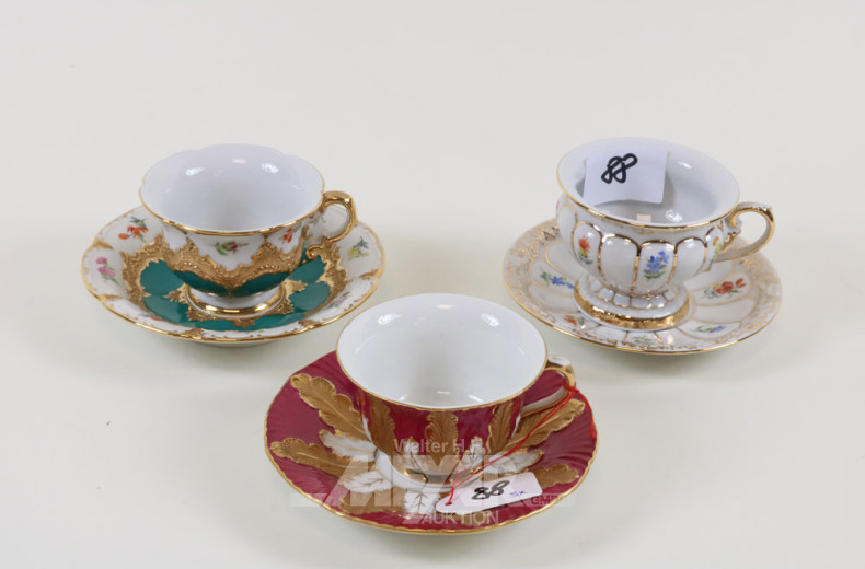 3 Porz.-Mokkatassen mit Untertassen,