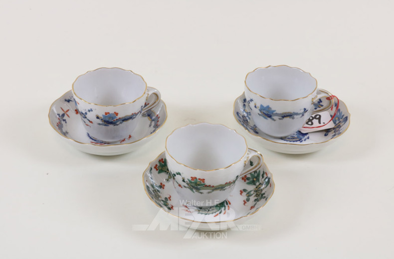 3 Porz.-Mokkatassen mit Untertassen,