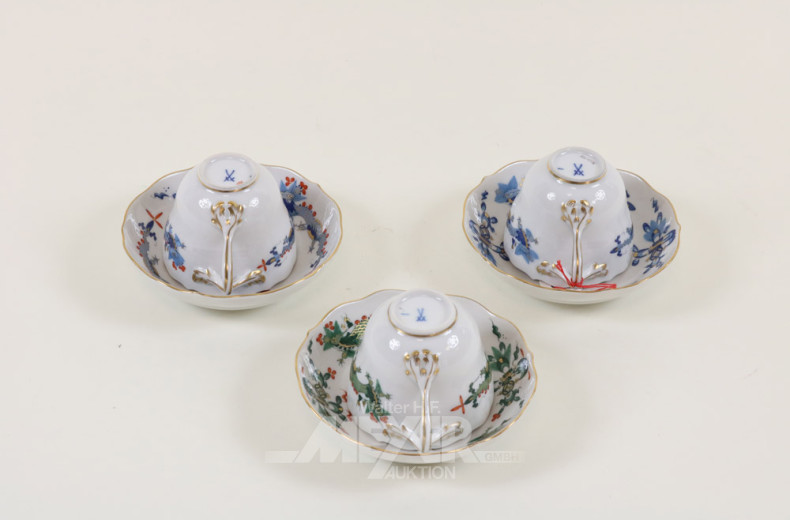 3 Porz.-Mokkatassen mit Untertassen,