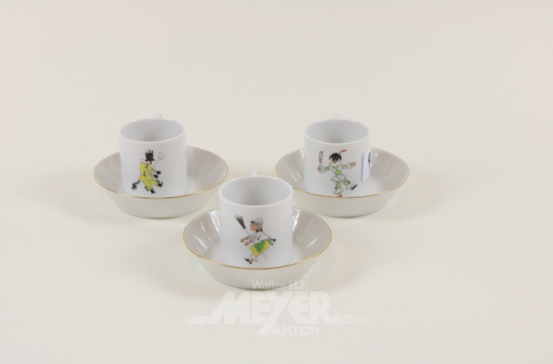 3 Porz.-Sammeltassen mit Untertassen,