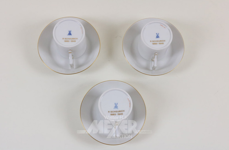 3 Porz.-Sammeltassen mit Untertassen,