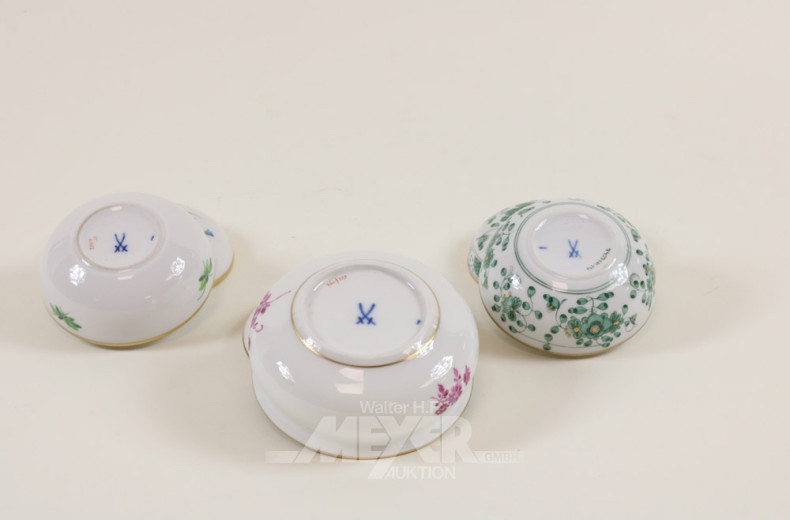 3 versch. Porz.-Deckeldosen, MEISSEN,