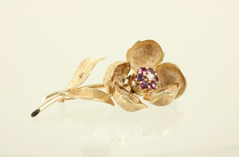 Blütenbrosche, 585er GG, ca. 29,5 g.,