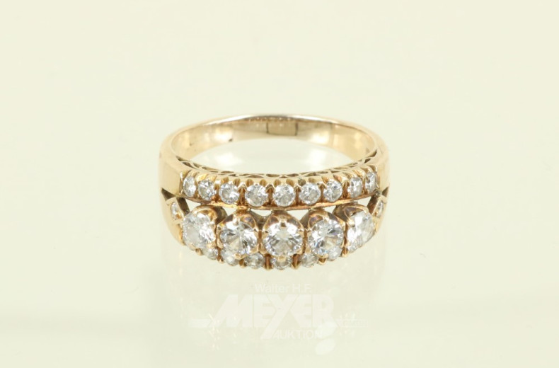 Damenring, 18ct. GG, besetzt mit 23 kl.