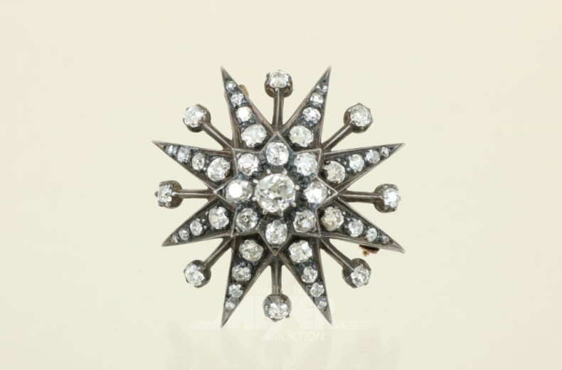 antike Sternenbrosche, Silber auf GG,