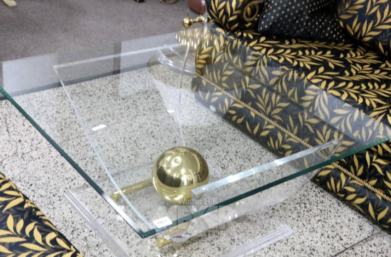 Couchtisch, Acrylgestell mit Messing-