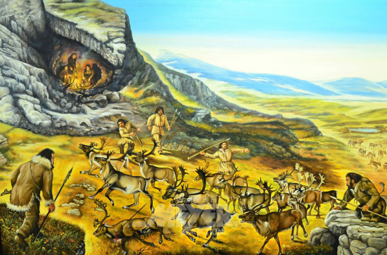 gr. Gemälde ''Rentierjagd vor