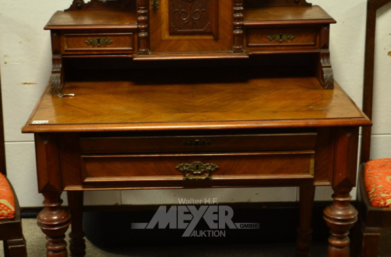kl. Aufsatz-Sekretär, Nussbaum, 3 Züge,