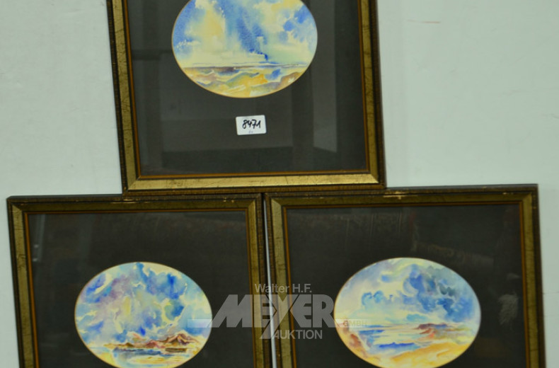 Serie von 6 Aquarellen, ''Landschaften''