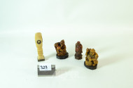 3 Netsukes sowie 1 Petschaft