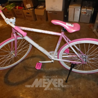 3 Fahrräder, Fixed Gear Bike, weiß/rosa,