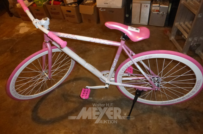 3 Fahrräder, Fixed Gear Bike, weiß/rosa,