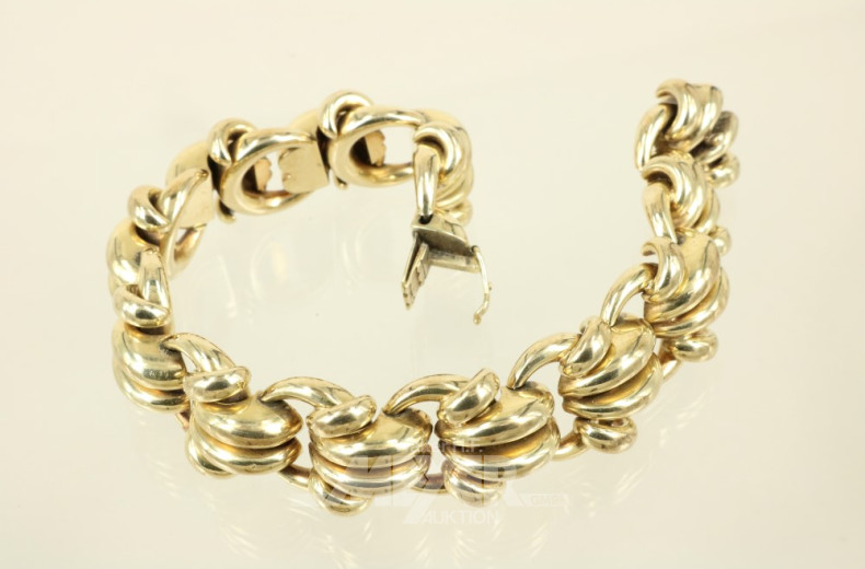 Gliederarmband, 585er GG, ca. 46,8 g.