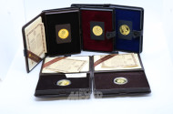 5 Etuis mit je 100 Dollar-Goldmünze
