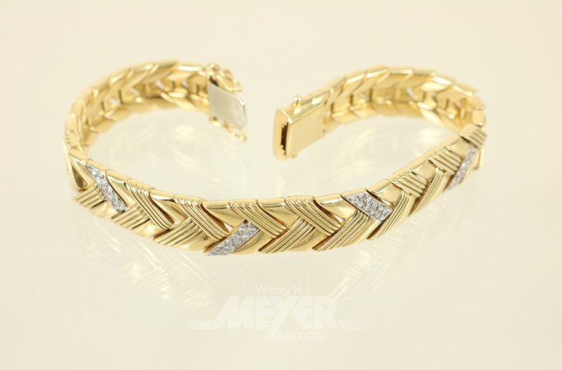 Armband, 750er GG, Fischgrätenmuster,