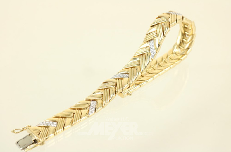 Armband, 750er GG, Fischgrätenmuster,