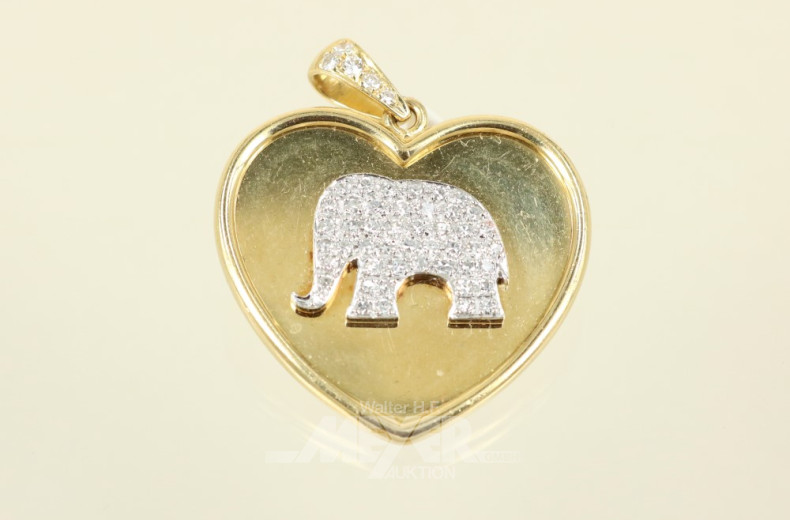 Herzanhänger mit Elefant, 750er GG,