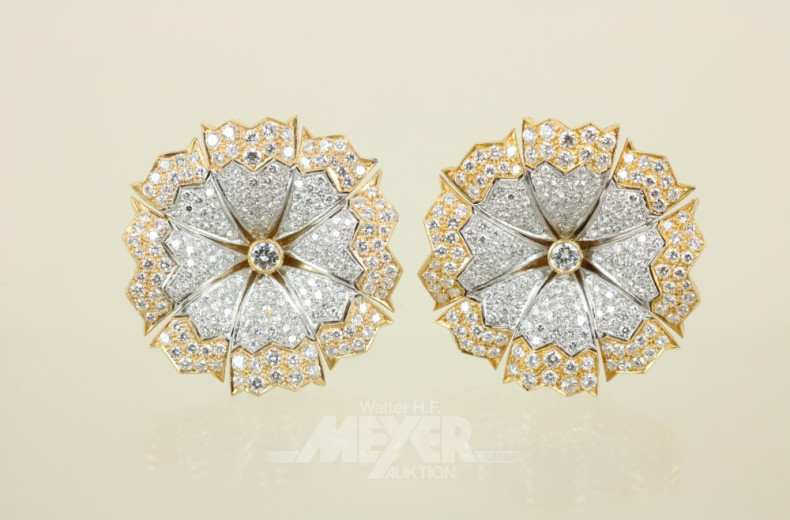 Paar Ohrringe, 750er WG/GG, blütenförmig