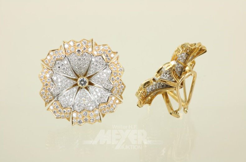 Paar Ohrringe, 750er WG/GG, blütenförmig