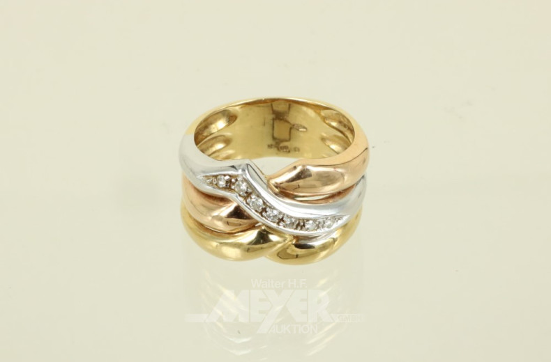 breiter Ring, 750er GG/WG/RG, ca. 10 g.