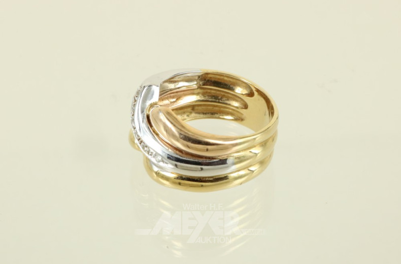 breiter Ring, 750er GG/WG/RG, ca. 10 g.