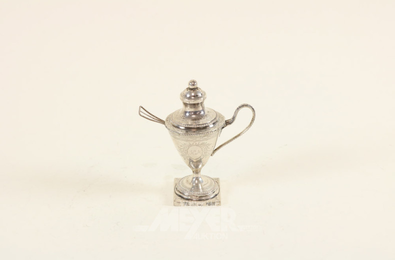 Senftöpfchen mit Löffel, Silber, 19 Jh.