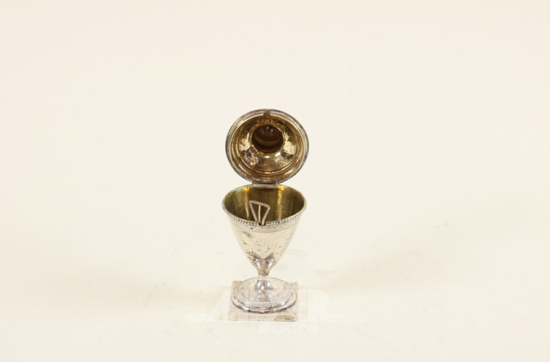 Senftöpfchen mit Löffel, Silber, 19 Jh.
