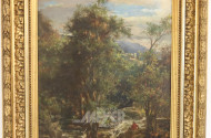 Gemälde, ''Waldlandschaft mit Flusslauf'',