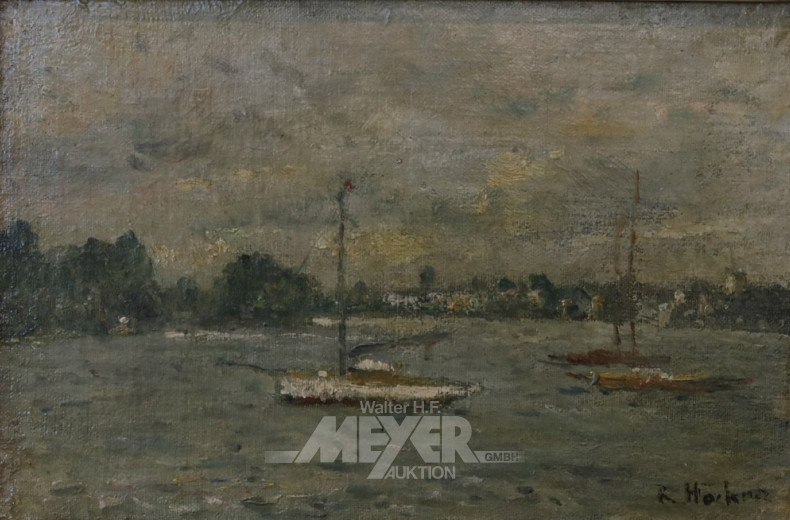 2 kl. Gemälde ''Landschaft und Segelboote''