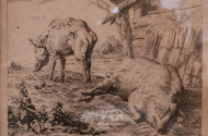 kl. Stahlstich ''Schweine''