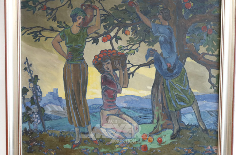 Gemälde ''3 Damen bei der Apfelernte''