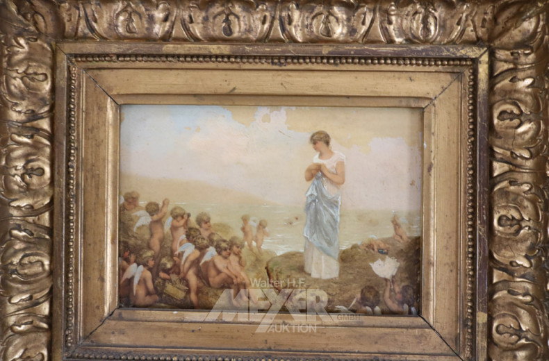 kl. Gemälde ''Frauengestallt mit Puttis''