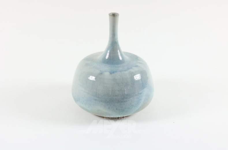 Keramik-Vase, blau-graue Überlaufglasur