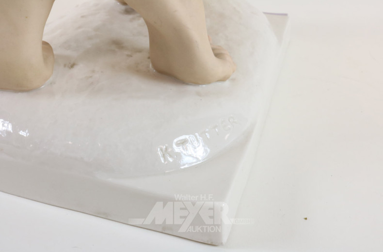 gr. Porzellan-Figur ''Weibl. Akt'', farbig